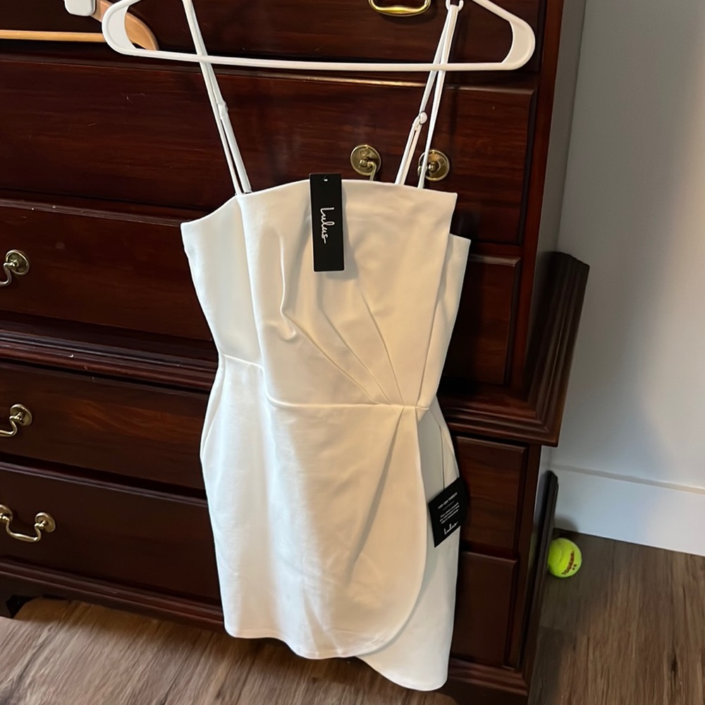 White mini dress with front detail at chest